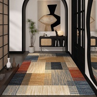Tapis de porte en velours bouclé style rétro vintage, tapis d'entrée pour couloir, résistant à la saleté, antidérapant, motif géométrique abstrait