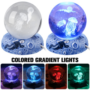 Đèn ngủ LED USB hình cầu pha lê khắc laser 3D hình sứa cá heo sao biển cá voi vỏ sò trang trí phòng ngủ bàn làm việc - Product Image 2