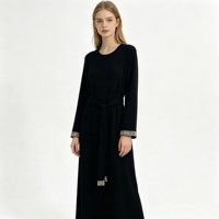 Robe maxi en tricot effet cachemire de luxe pour femmes, robe pull à manches longues avec ceinture, col rond, robe décontractée pour le bureau, automne-hiver