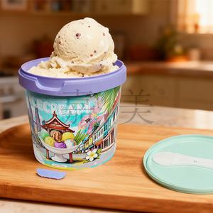 ภาชนะพลาสติกสำหรับอาหารเดลิ -28 สำหรับไอศกรีมซันเดย์, ฟรอโย, เจลาโต้ พร้อมฝาและช้อน ทรงกลม 500 มล. 16 ออนซ์ ฉลาก IML มาเลเซีย - Product Image 6