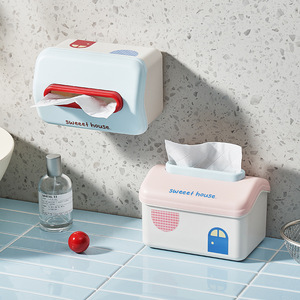 Sweet House Cartoon Tissue Box With Handle Blue Pink PP Material For Living Room Car Bathroom Storage - Product Image 2