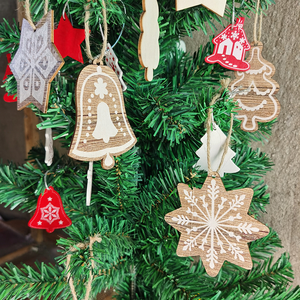 Juego de 10 Adornos Navideños de Madera para Árbol de Navidad, Copo de Nieve, Estrella, Corazón, Casa, Adorno de Madera para Decoración Navideña - Product Image 1