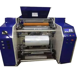 High speed stretch film slitting and rewinding machine