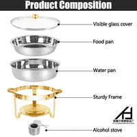 Matériel hôtelier : Réchaud de buffet rond en acier inoxydable doré 4,5 L, type chafing dish, avec couvercle en verre, pour restaurant et événements