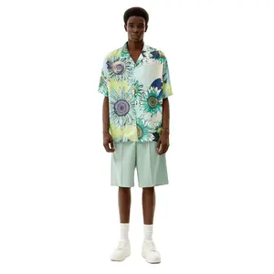 Alta qualità nuova moda estate confortevole traspirante tinta unita stampato camicia corta pantaloni corti uomo Set 2 pezzi