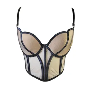 Aktuellstes Sommer Nackt Netz transparentes Dessous Korsett Bustier Ausschnitt Oberteile Strumpf Damen Damen Knochen-BH sexy Körper Knochen-Designs