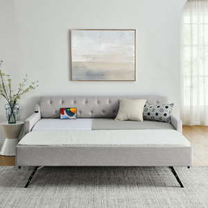 Canapé-<span class=keywords><strong>lit</strong></span> moderne en lin capitonné avec <span class=keywords><strong>lit</strong></span> <span class=keywords><strong>gigogne</strong></span>, canapé-<span class=keywords><strong>lit</strong></span> multifonctionnel avec <span class=keywords><strong>lit</strong></span> escamotable, chargeur USB, meubles de salon - Product Image 4