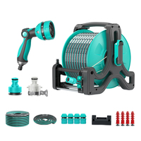 Selang PVC Tahan Lama 15m 1/2" CNS untuk Cuci Mobil & Berkebun, Selang Air Taman Portabel, Dapat Ditarik & Disesuaikan, Set Gerobak Selang Air dengan Penggulung, Dapat Dipasang di Dinding