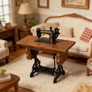 Maison de poupée 1:12 DIY, mini-modèle de <span class=keywords><strong>cabane</strong></span>, ornements artisanaux miniatures, 8*7.6CM, machine à coudre rétro en noyer, accessoires de photographie, décorations - Product Image 4