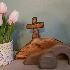 Wooden Cross And Empty Tomb Easter Scene Beautiful Wood Crafts For Wall Decor For Home Or Church