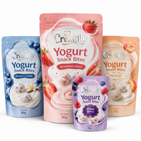 Sachet Doypack à soufflet latéral pour bonbons à la rose, marque privée, avec fenêtre transparente, fermeture éclair refermable et barrière à l'oxygène