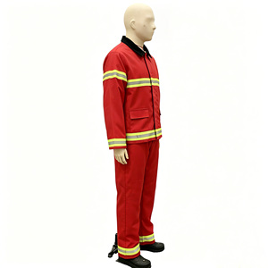 Ensemble de costume de <span class=keywords><strong>pompier</strong></span>, uniforme de <span class=keywords><strong>pompier</strong></span> 2 pièces avec bandes réfléchissantes, veste et pantalon rouges pour Halloween - Product Image 3