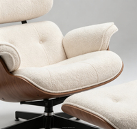 HR-1009-2 Fauteuil de détente moderne en bouclette avec repose-pieds, structure en contreplaqué courbé, base pivotante en aluminium, luxe, pour salon, appartement, maison