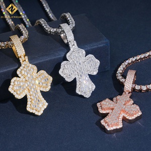 Fashion Hip Hop <b>Crucifix</b> Jewelry Gold Plated Pendant 925 Sterling <b>Silver</b> VVS Moissanite Brilliant Cut Iced Cross Pendant - Product Image 3