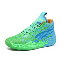 Zapatillas de Baloncesto Profesionales para Hombre 2026, Zapatillas Deportivas de Caña Alta con Malla y Absorción de Impactos, Diseño Gráfico de Llama Azul y Roja, Calzado de Entrenamiento