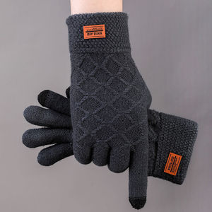 Gants coréens de cyclisme pour hommes, en peluche, tricotés et compatibles avec écran tactile, épais, chauds pour l'extérieur, pour le printemps, l'automne et l'hiver - Product Image 1