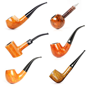 Bent Tobacco Pipe Briar Wood Apple Billiard Shape Smoking Pipe Men's Traditional Smoking Set - Product Image 1