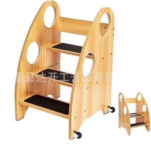 Escabeau en bois pour enfants avec roulettes, échelle d'appoint de cuisine pour enfants, design moderne, durable - Product Image 4