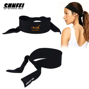 Sunfei Kustom Dicetak Logo Yoga Olahraga Dasi Ikat Kepala Elastis Kebugaran Simpul Ikat Kepala untuk Tenis dan Gym Ninja Ikat Kepala