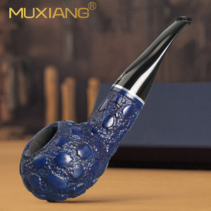 MUXIANG Briar Wood Pipe Crocodile Skin Pattern Bent Shape Tobacco Smoking Pipe Gift - Product Image 1