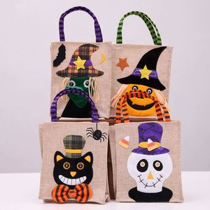 Décorations d'Halloween, sac fourre-tout en toile de jute à motif de citrouille de dessin animé, sac à bonbons pour la fête de la Toussaint, sacs cadeaux pour enfants - Product Image 3