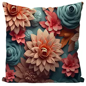 High standard 100% polyester washable customizable pattern pillow cover 3D printed flower linen cushion cover pillow case