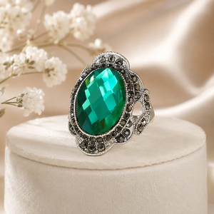 Anello Vintage Verde per Donne con Accento Viola, Accessorio da Dito per Uso Quotidiano - Product Image 6