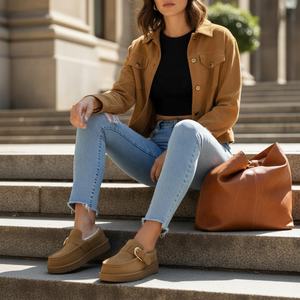 <span class=keywords><strong>Mules</strong></span> mocassins confortables en daim véritable pour femmes avec boucle et semelle intérieure rembourrée en fausse fourrure pour un usage décontracté en intérieur et en extérieur - Product Image 3