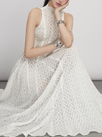 Robe Longue Tricotée Lavable Élégante et Amincissante, Modèle Vintage en Dentelle, Coupe Trapèze Taille Haute Sans Manches, Nouvelle Collection Été 2026