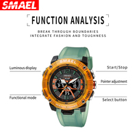 Jam Tangan SMAEL Unisex Quartz Sport Tonneau Case Digital LED Display Luminous Tahan Air 50 Bar Stopwatch Alarm Clock 8058