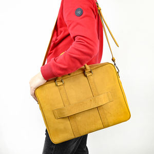 Sac messager en cuir Crazy Horse véritable vintage unisexe mallette rigide pour ordinateur portable pour hommes et femmes d'affaires - Product Image 3