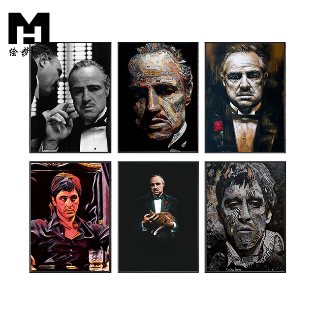 Classic Gangster Movie Posters Black and White Prints Graffiti Canvas Painting Pictures Movie Poster Wall Art Godfather