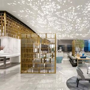 ANN5495 Modern Coated Laser-Cut Metal Privacy <b>Screen</b> Gold Color Custom Durable Stainless Steel Room Divider - Product Image 1