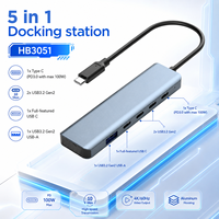 Station d'accueil USB-C 5-en-1 en aluminium, 4K+60Hz, multifonction, Type-C 85W PD, 4*10Gbps USB3.2 Gen2, hub portable pour ordinateur portable, en stock