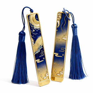Custom Vintage Van Gogh Monet Die Cutting Enamel Hollow Painting Zinc Alloy Metal Bookmark With Tassel