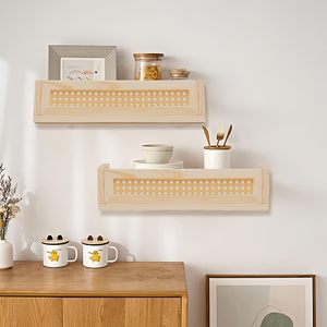 Étagères flottantes en bois, étagère murale en <span class=keywords><strong>rotin</strong></span> Boho pour <span class=keywords><strong>salle</strong></span> <span class=keywords><strong>de</strong></span> <span class=keywords><strong>bain</strong></span> et cuisine, étagère flottante en osier pour enfants - Product Image 5