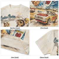 T-shirt Homme en Coton 300 g/m² avec Strass, Effet Délavé et Imprimé Graphique, Coupe Boxy, Style Streetwear Lourd