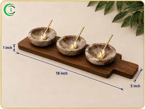 Handmade Beige Marble Spice Condiment <b>Set</b> with Brass Spoon and <b>Wooden</b> Base 18 Inch Natural Stone <b>Kitchen</b> Serving <b>Set</b> for Herbs - Product Image 2