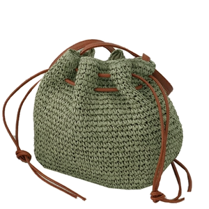Sac seau élégant en paille tressée personnalisé avec doublure en polyester de couleur unie, sac à main créatif pour femme, idéal pour la plage ou à porter en bandoulière - Product Image 1