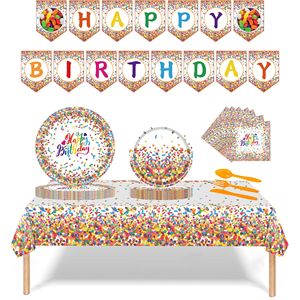 Colorful Candy Dot Birthday Party Tableware Set 60-80 Pcs Disposable Plates Napkins Cutlery <b>Tablecloth</b> Banner Decorations - Product Image 1