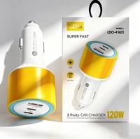 Chargeur de voiture USB+2 Type-C 120W, charge rapide, adaptateur de voiture USB Type C PD 120W, 3 ports USB-C, charge rapide pour téléphone portable