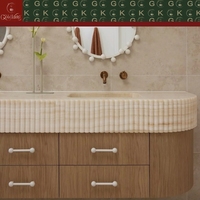 Meuble-lavabo mural moderne en onyx blanc GOLDKING avec double vasque et tiroir pour projets de salles de bain de villas et appartements