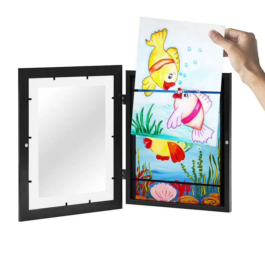 2023 Kids Art Frame A4 Opening Aan De Voorkant In Zwart Hout Met Breukbestendige Glazen Kid Art Frame Fotolijsten