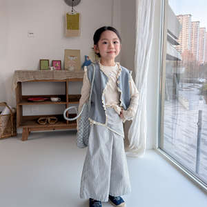 <span class=keywords><strong>Pantaloni</strong></span> per <span class=keywords><strong>Bambina</strong></span> Stile Coreano Primavera 2026, Set in Cotone Lavato con Elastico in Vita, <span class=keywords><strong>Pantaloni</strong></span> Corti per Neonata - Product Image 3