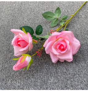 Three-headed Parisian Rose Realistic High Simulation Wedding Christmas Hotel Home <strong>Background</strong> Flower Wall Embellishment - Product Image 3