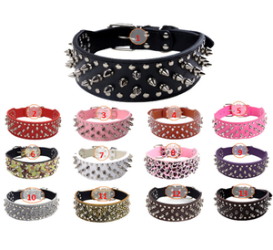 Holesale-<span class=keywords><strong>collar</strong></span> con diamantes de imitación para perro, tachuelas duraderas de cuero plateado y negro, gran oferta 2023 - Product Image 4
