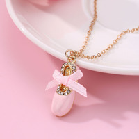 Nouveau Collier Pendentif Ballerine Rose Tendance avec Diamants, Accessoire de Bijouterie pour Femme