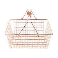 Panier de courses empilable en fil de fer rose doré moderne avec poignée, écologique pour les magasins de détail