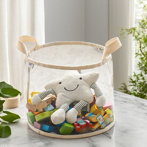 Panier de rangement pour jouets en PVC transparent, grande capacité, bac de rangement rond avec poignées pour peluches, blocs de construction, <span class=keywords><strong>logo</strong></span> personnalisé - Product Image 1