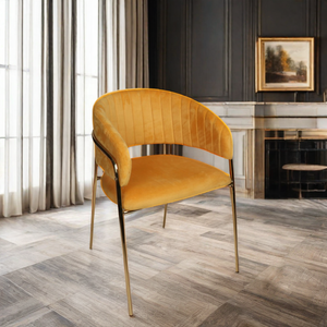 تصميم فاخر على الطراز الاسكندنافي ، أثاث منزلي أصفر حديث ، كرسي مخملي لتناول الطعام مع كرسي ذهبي لغرفة الطعام - Product Image 2